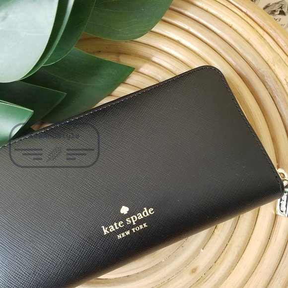 Kate Spade NWT Meow Cat Large Continental Wallet in Black Leather White Leopard - Picture 9 of 12